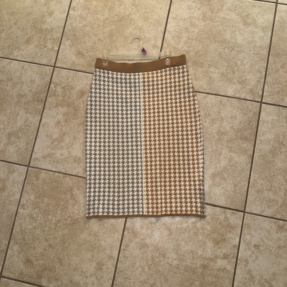 Calvin Klein Vintage OG Brown Cream White Houndstooth Skirt